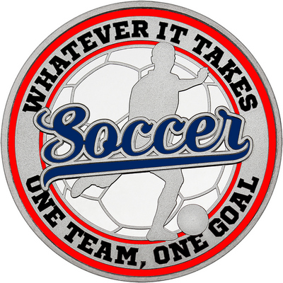 Navy Blue "Soccer" with Red Outer Circular Borders